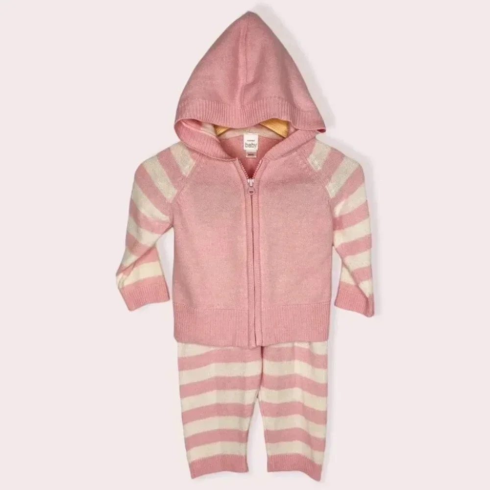 Nordstrom Baby jacket & pants set‎ sweater knit angora pink stripe size 6 months
